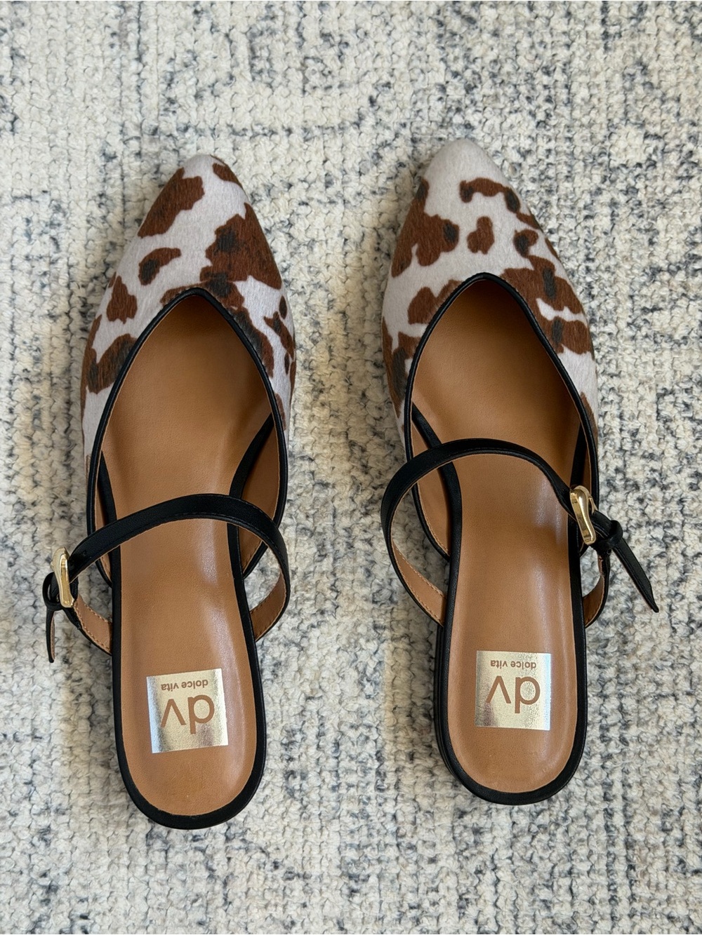 Dolce Vita • Cow-Print Pointed Toe Slingback Flats
